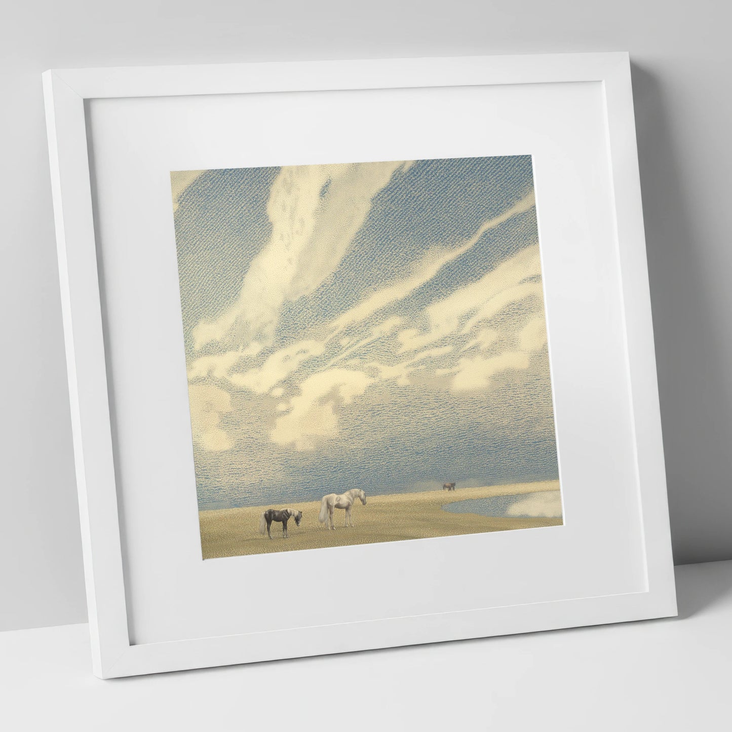 Sweeping Skies horse landscape art print in white frame