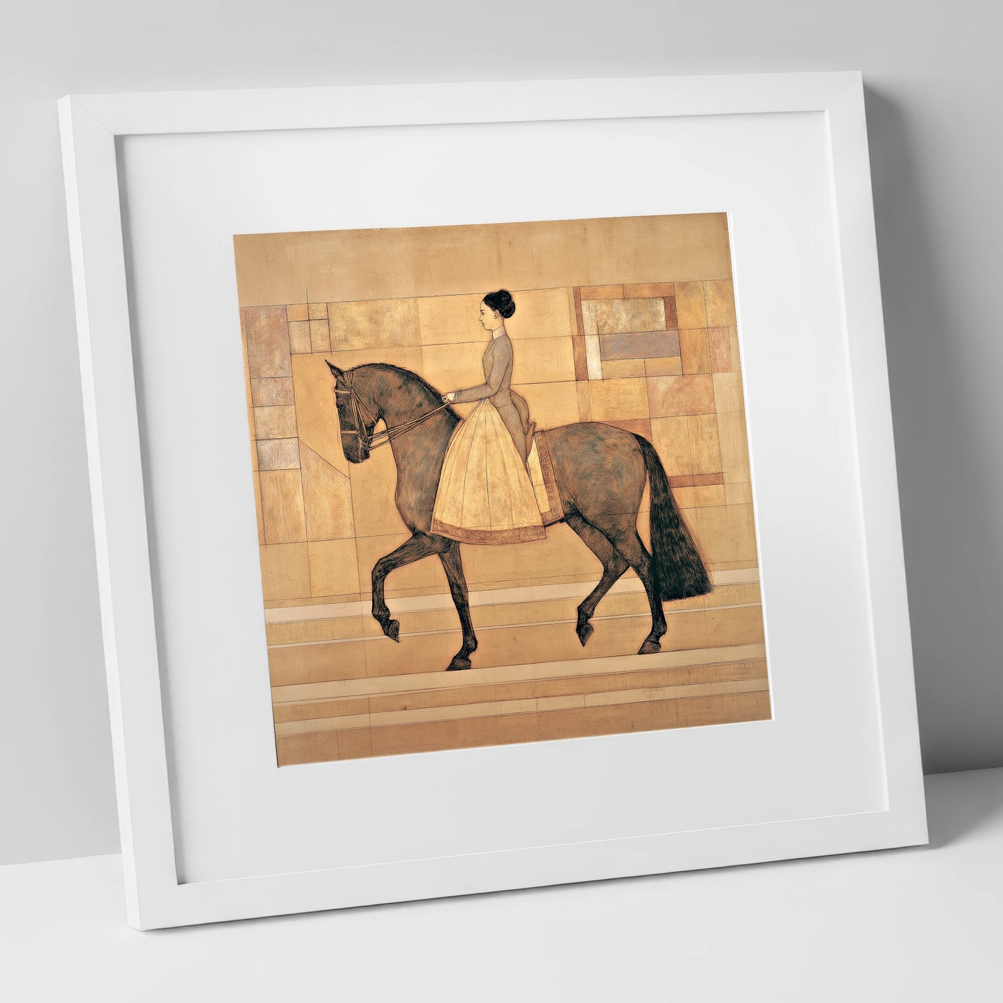 Golden Era Dressage dressage horse art print in white frame