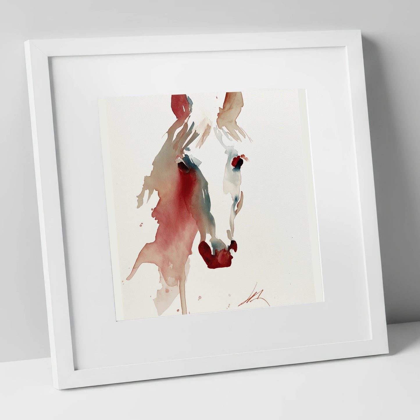 Fluid Crimson Portrait horse portrait art print in white frame