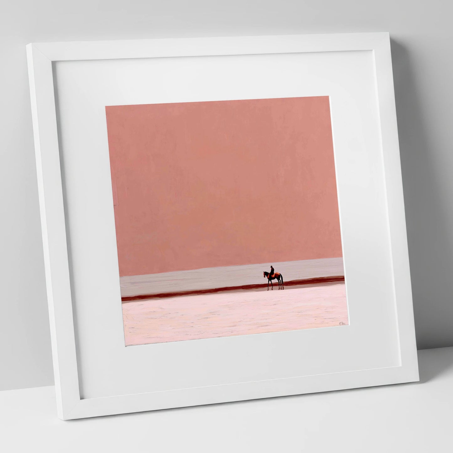 Solitary Rose Horizon horse landscape art print in white frame