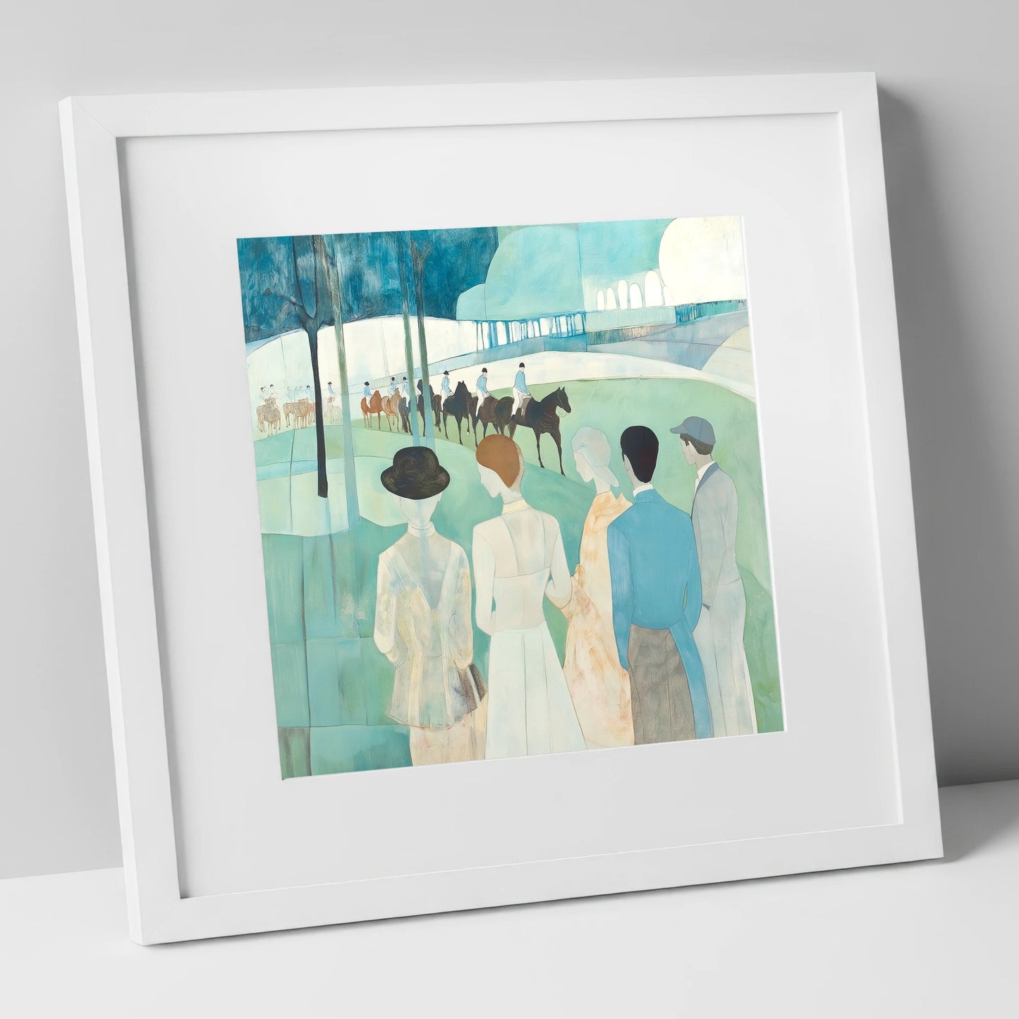 Before the Off racing horse art print in white frame