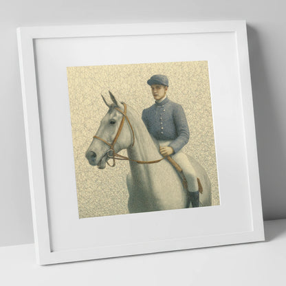 The Slate Silks racing horse art print in white frame