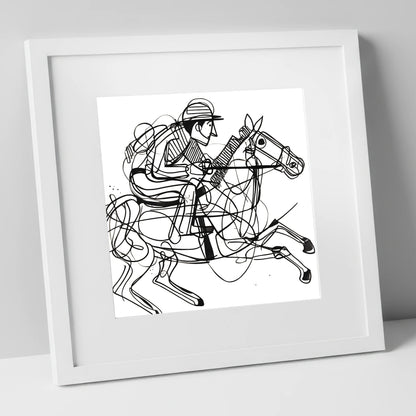The Abstract Sprint racing horse art print in white frame