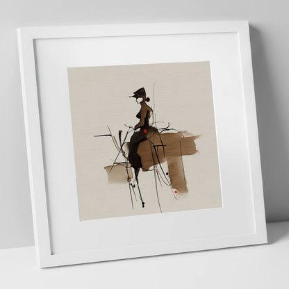Sepia Ink Rider horse & rider art print in white frame