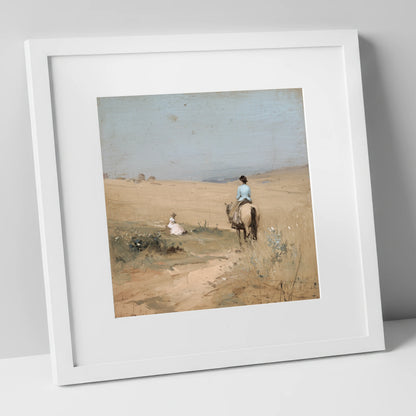 Hazy Summer Ride horse & rider art print in white frame