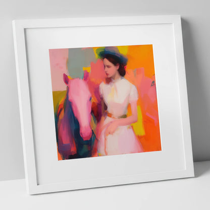The Vibrant Companion horse & rider art print in white frame