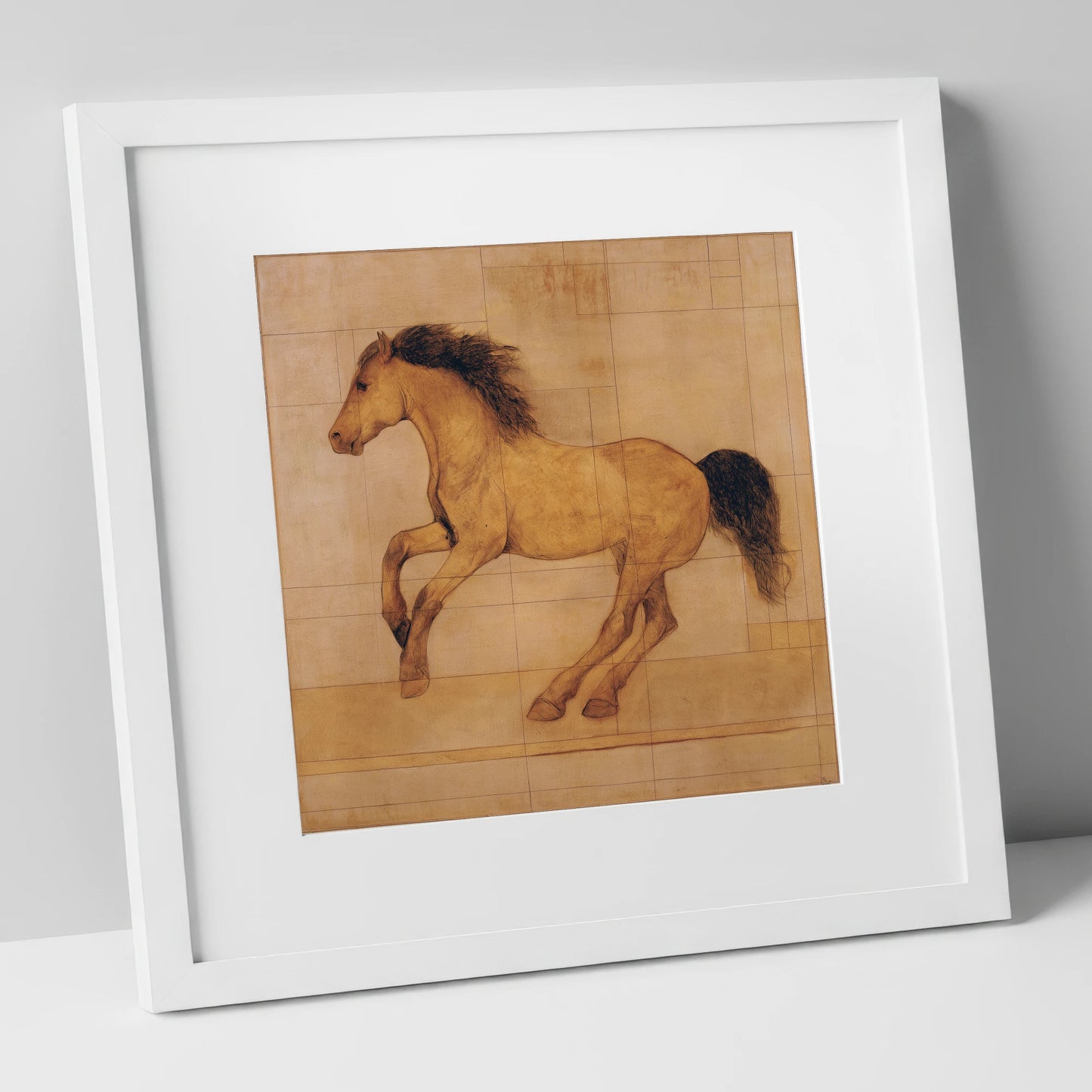 Classical Equine Study horse portrait art print in white frame