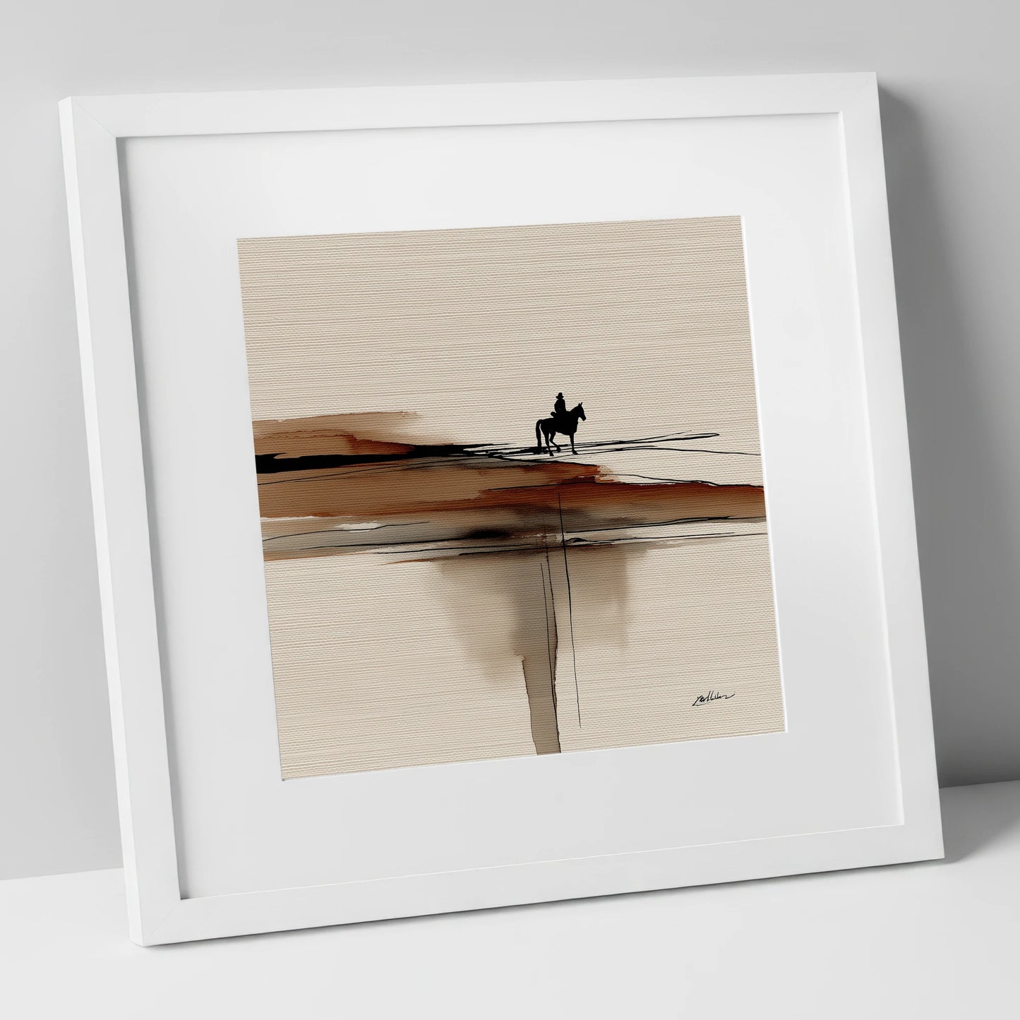 Horizon Rider western horse art print in white frame