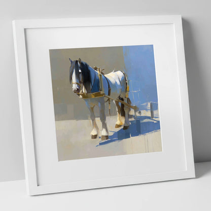 Dignity in the Shade working horse art print in white frame