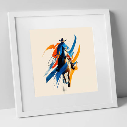Bold Frontier Spirit western horse art print in white frame