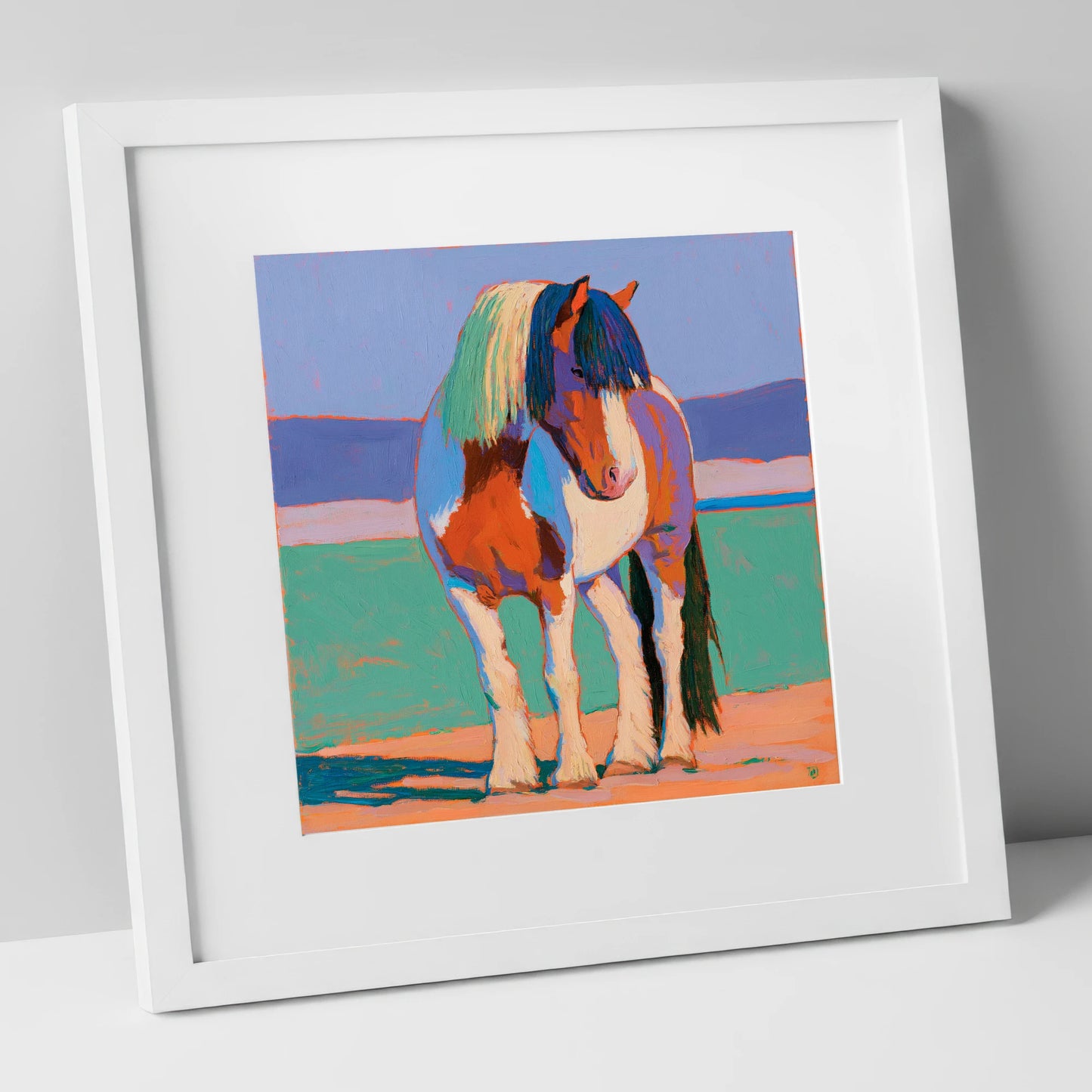 Vibrant Coloured Cob Portrait horse breed art print in white frame