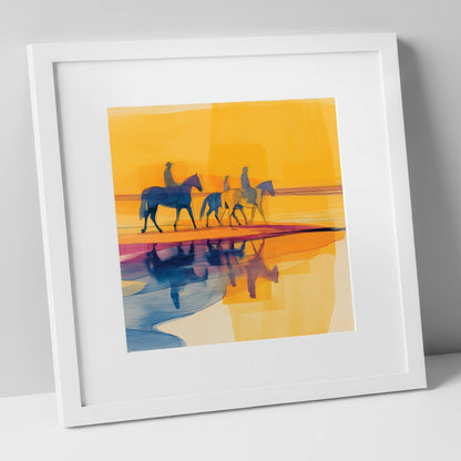 Golden Horizon Hack horse landscape art print in white frame