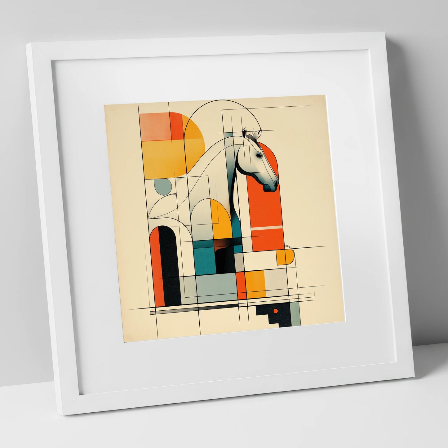 Architectural Equine Profile horse stable art print in white frame