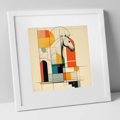 Architectural Equine Profile horse stable art print in white frame