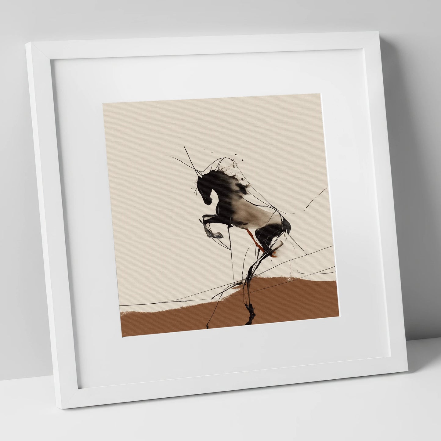 Dynamic Rearing Form wild horses art print in white frame
