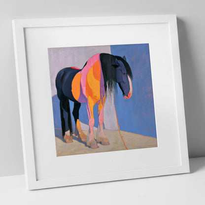 Vibrant Abstract Heavy Horse horse breed art print in white frame