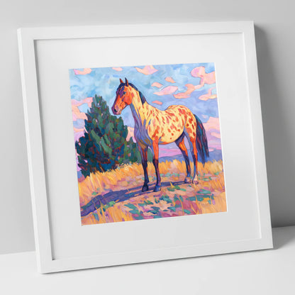 Painted Prairie Appaloosa horse breed art print in white frame