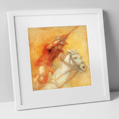Heat of the Chukka polo horse art print in white frame