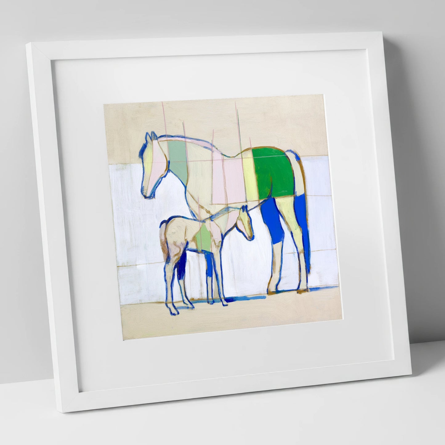 Structural Equine Harmony mare & foal art print in white frame