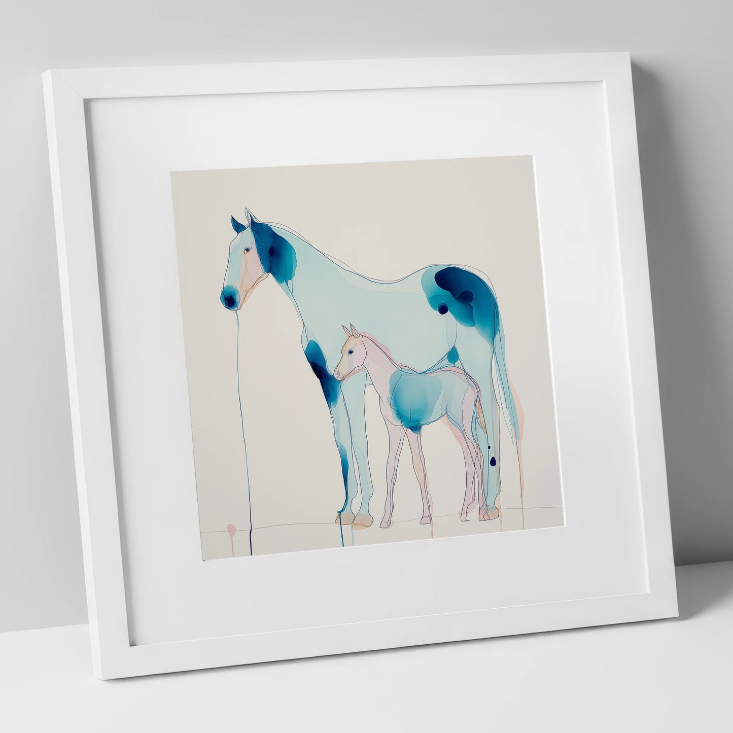 Ethereal Bond mare & foal art print in white frame