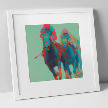 Electric Furlong racing horse art print in white frame