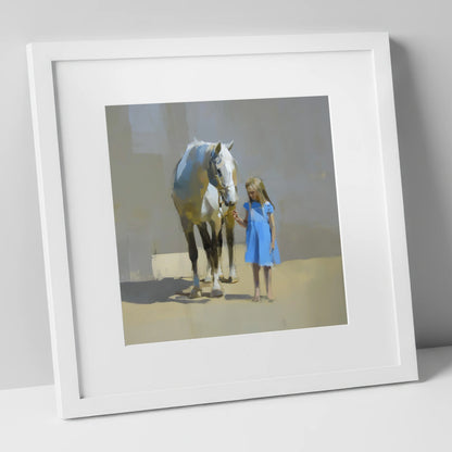 A Quiet Understanding horse & rider art print in white frame