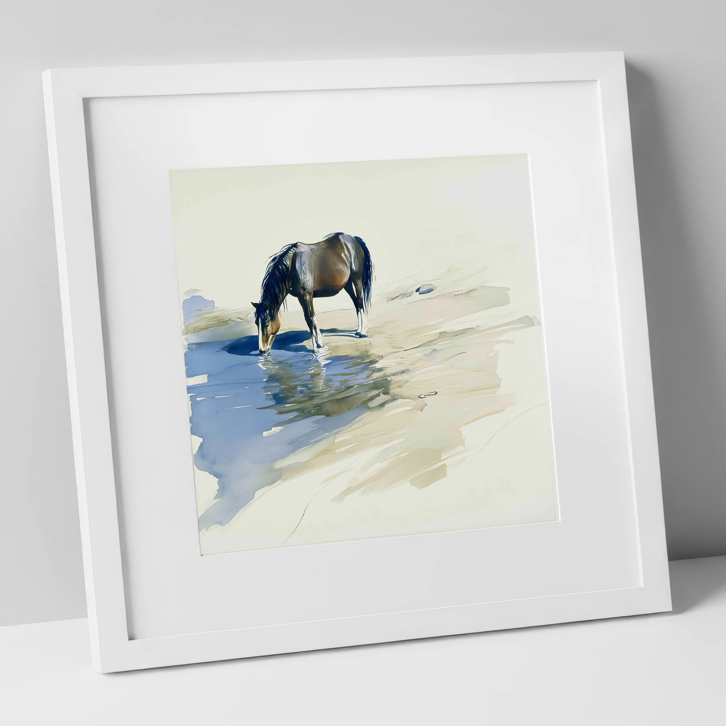 Quiet Reflection wild horses art print in white frame