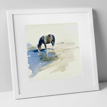 Quiet Reflection wild horses art print in white frame