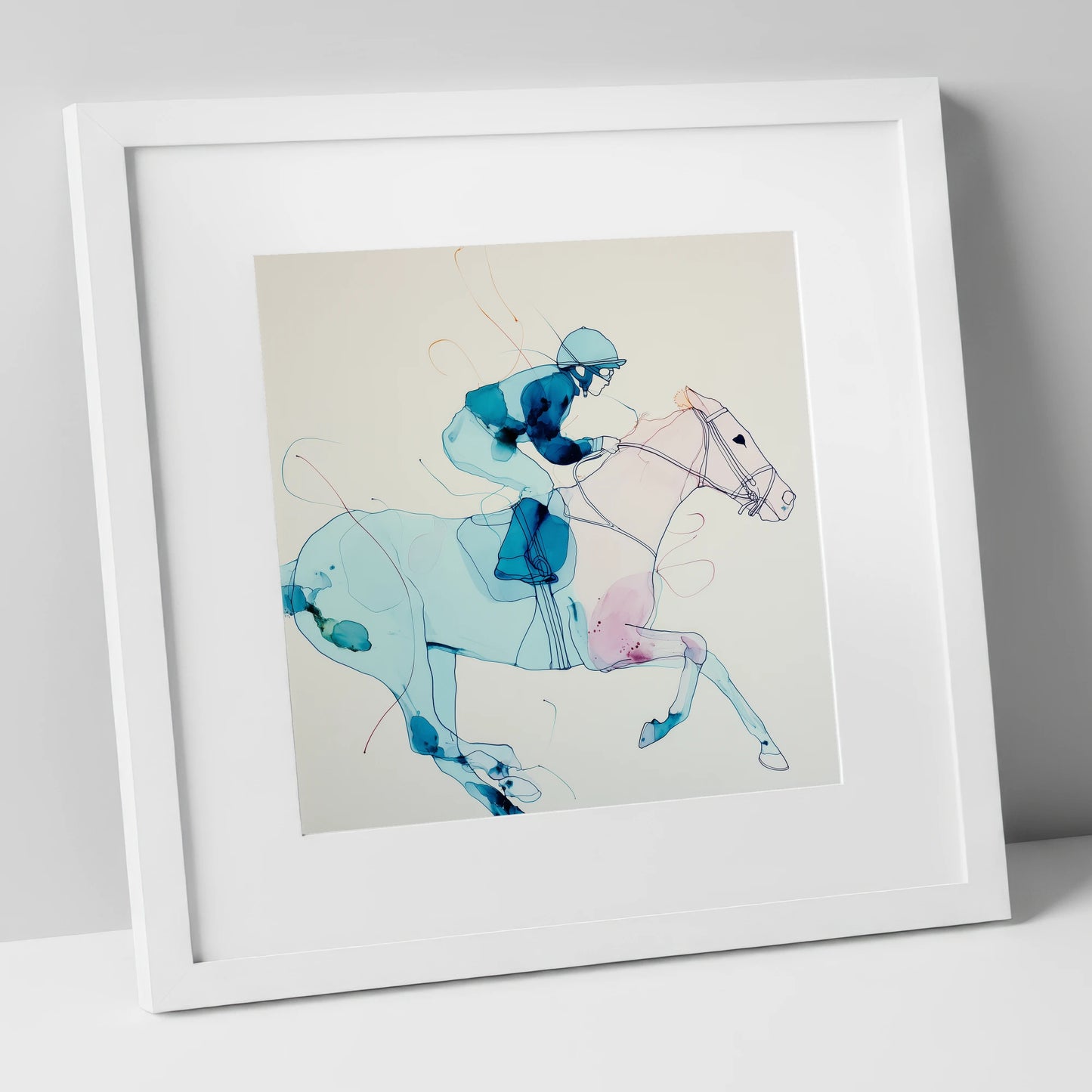 Ethereal Racing Form racing horse art print in white frame