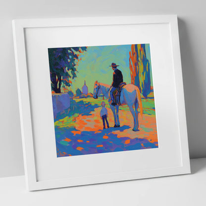 The Young Admirer horse & rider art print in white frame