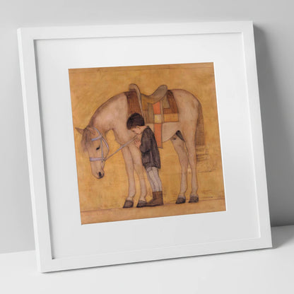 The Quiet Bond horse & rider art print in white frame
