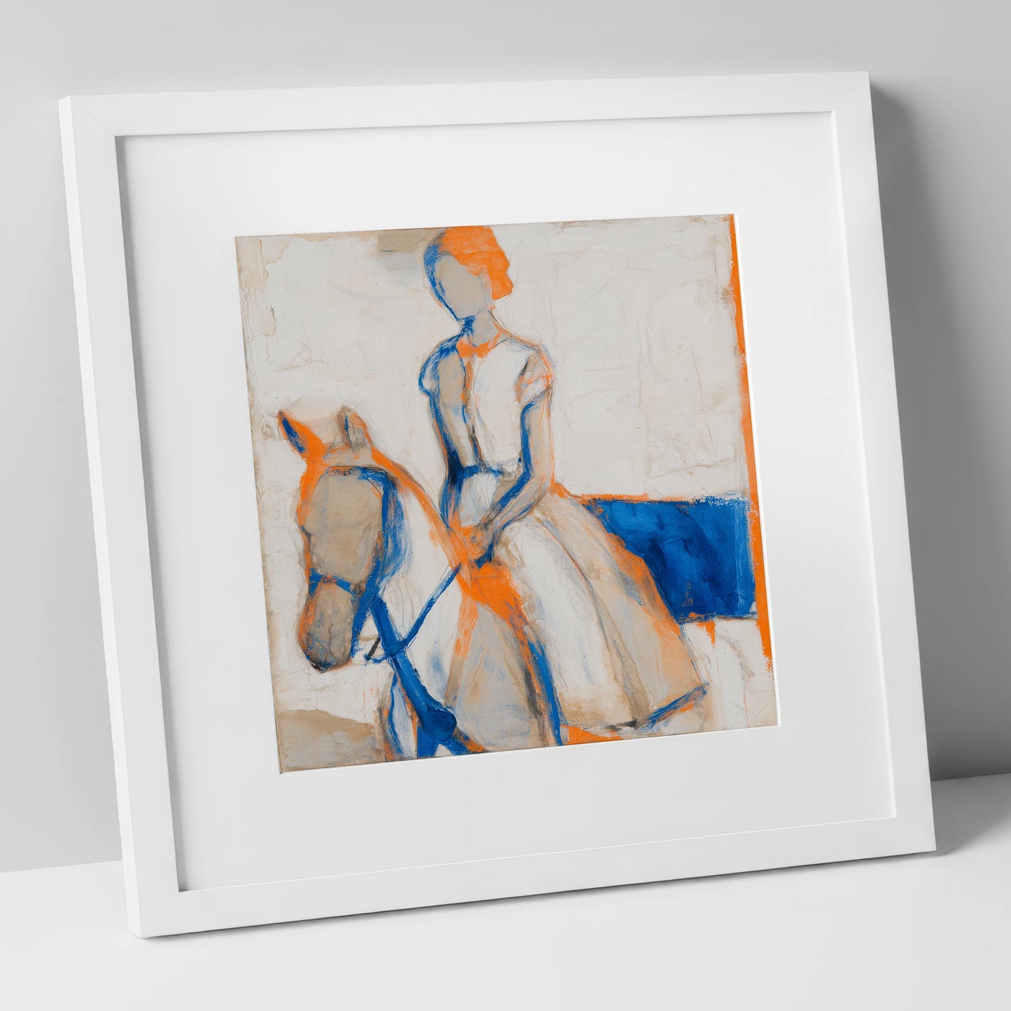 Vivid Connection horse & rider art print in white frame