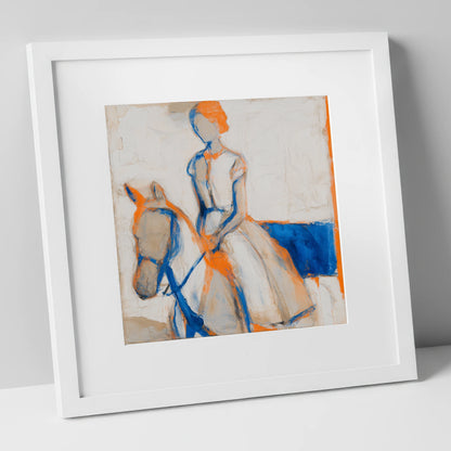 Vivid Connection horse & rider art print in white frame