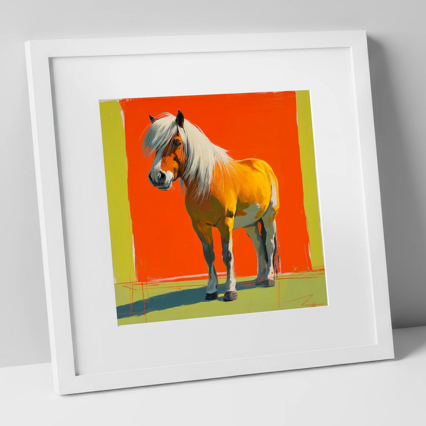 The Golden Haflinger horse breed art print in white frame