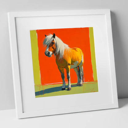The Golden Haflinger horse breed art print in white frame