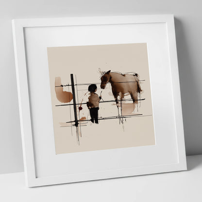 A Quiet Connection horse & rider art print in white frame