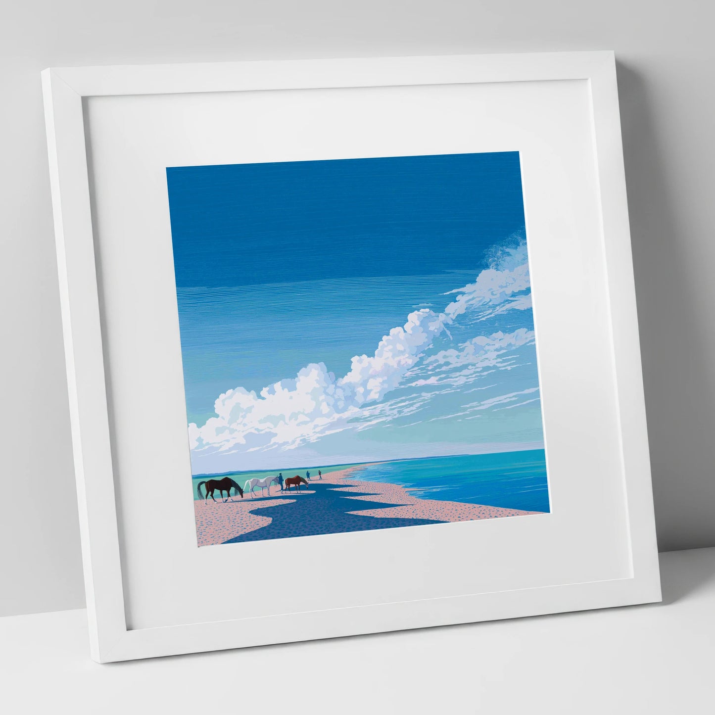 Endless Shoreline Hack horse landscape art print in white frame
