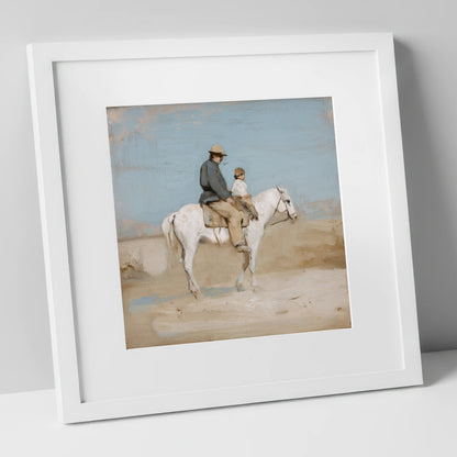 The First Hack horse & rider art print in white frame