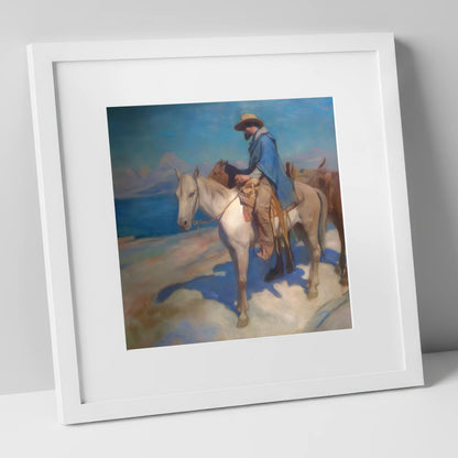 The Azure Trail western horse art print in white frame