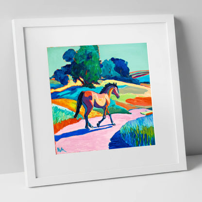 Technicolour Trot horse breed art print in white frame