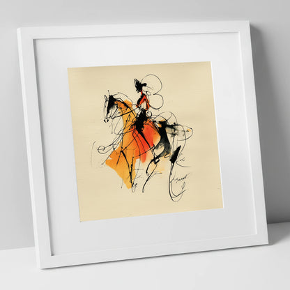 Harmony in Amber dressage horse art print in white frame