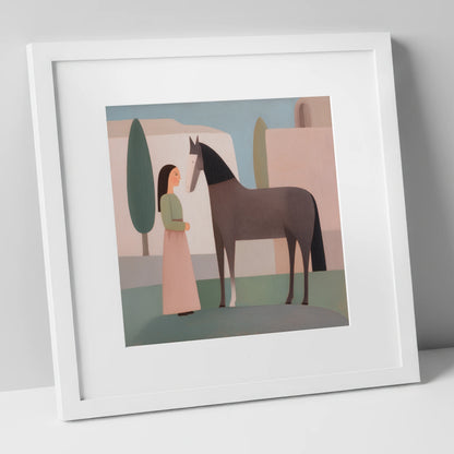 Timeless Connection horse & rider art print in white frame