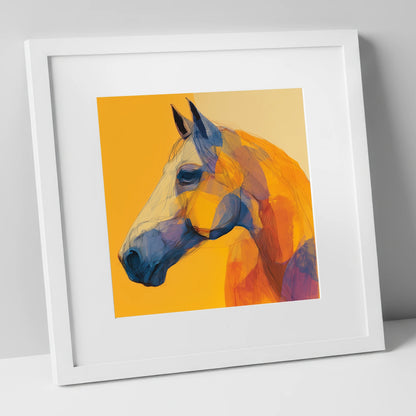 Vibrant Cobalt Contour horse portrait art print in white frame