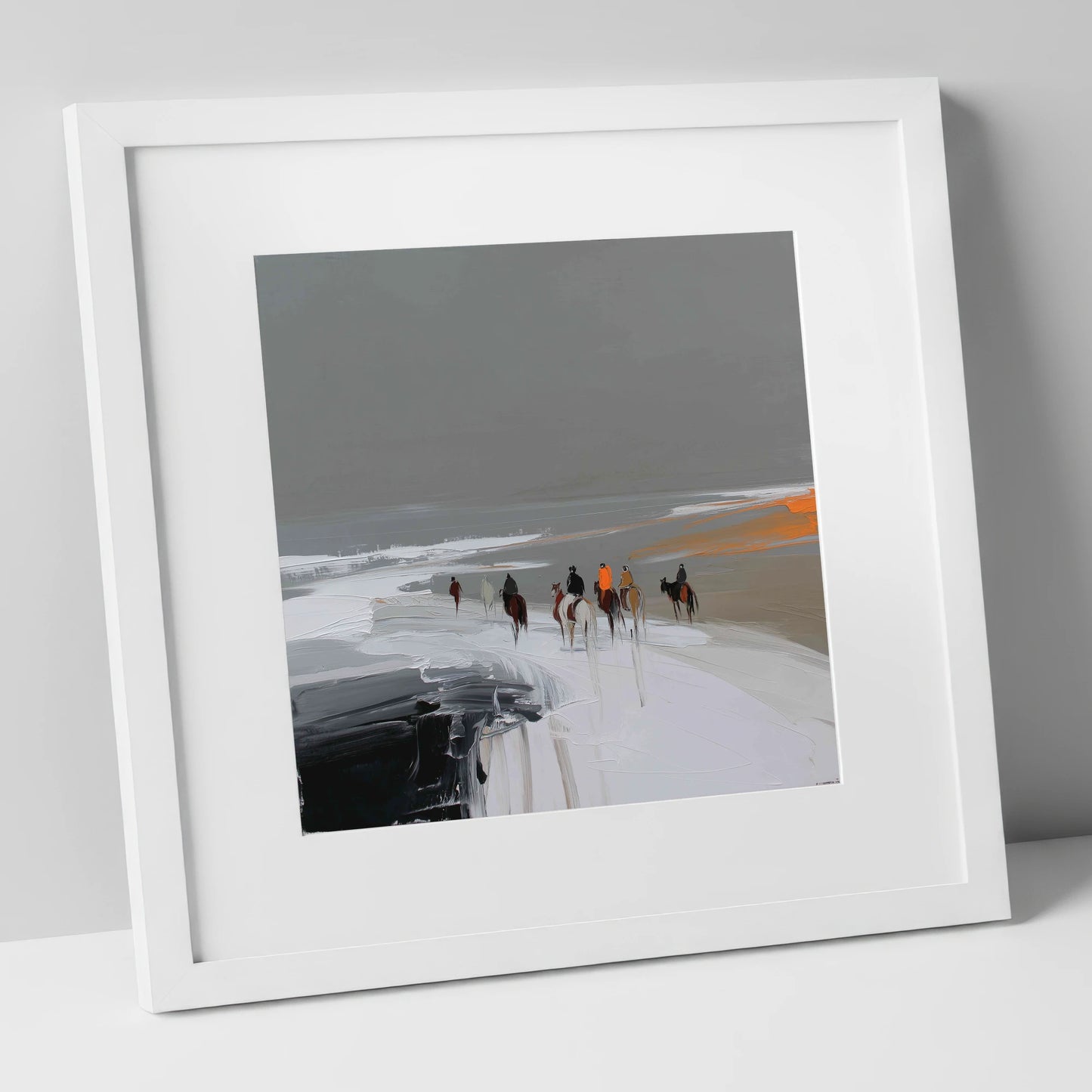 Across the Winter Expanse horse landscape art print in white frame