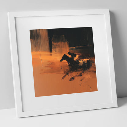 Amber Racing Silhouette racing horse art print in white frame