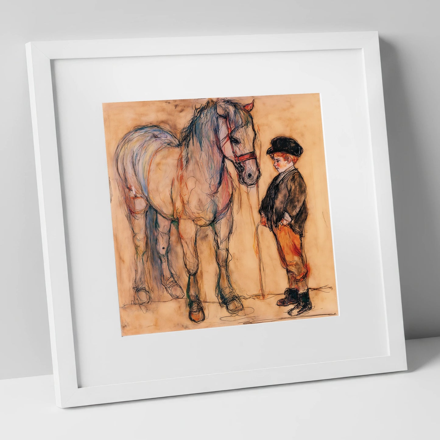 A Quiet Understanding horse & rider art print in white frame