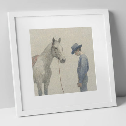 The Quiet Bond western horse art print in white frame