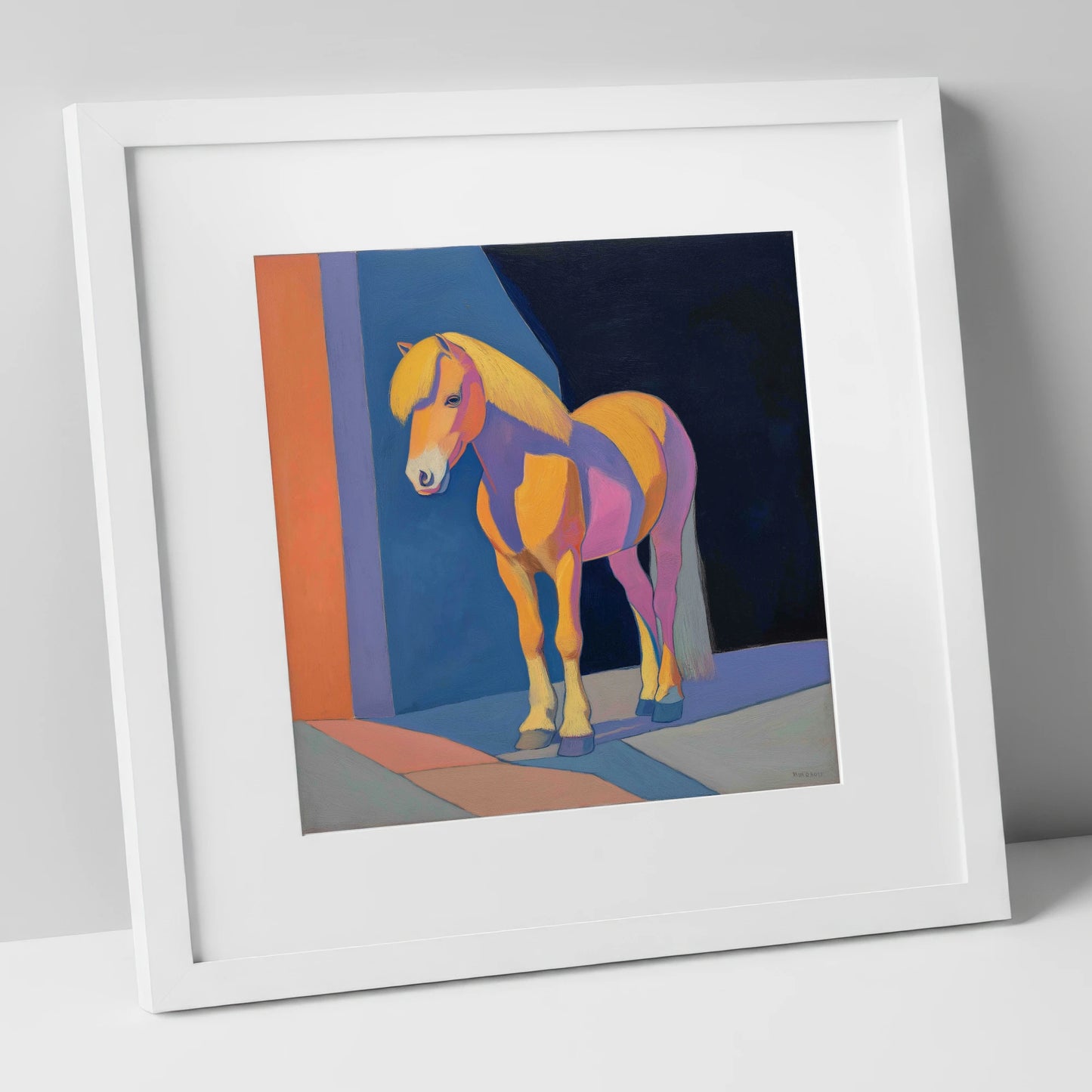 Radiant Golden Pony horse breed art print in white frame