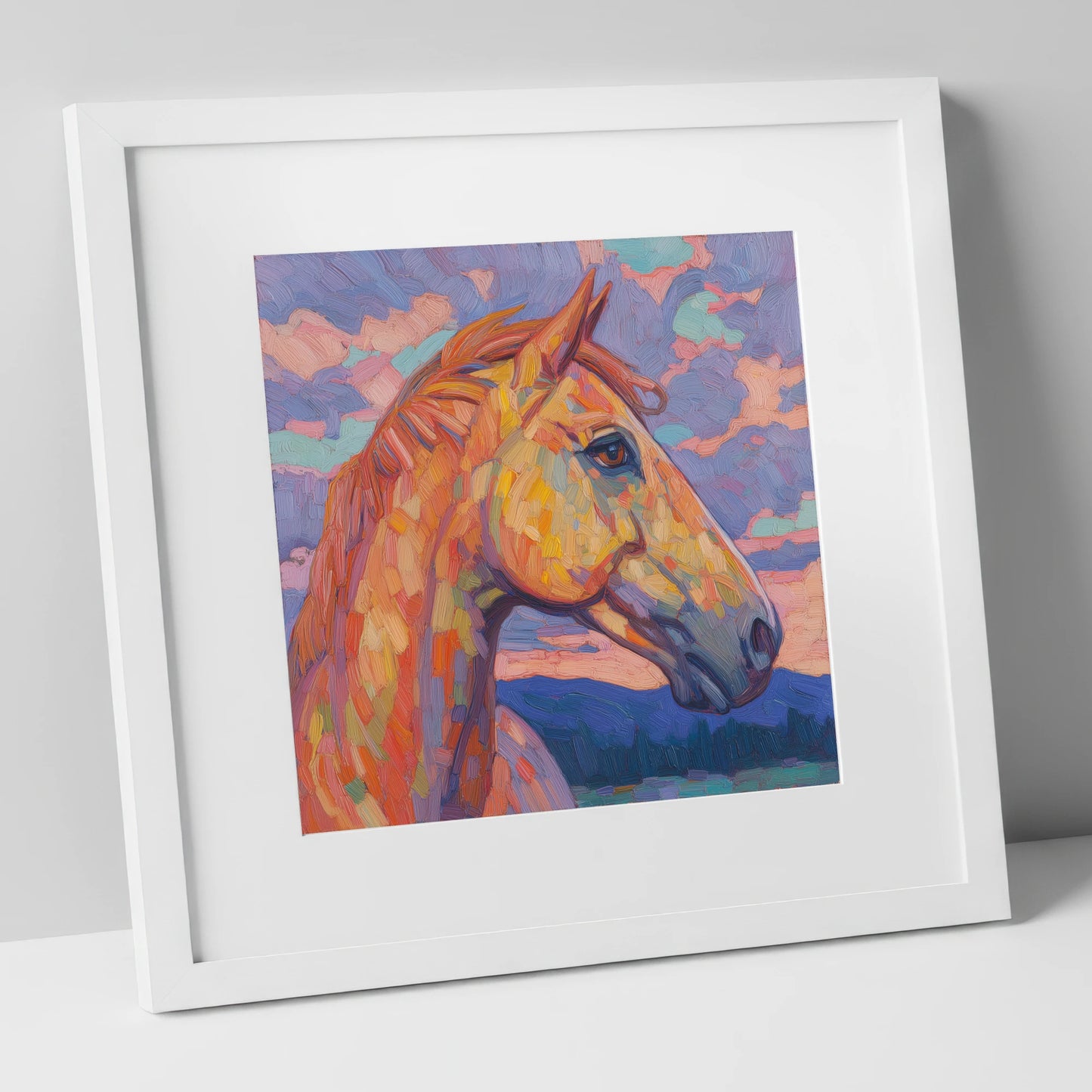 Prismatic Equine Portrait horse portrait art print in white frame