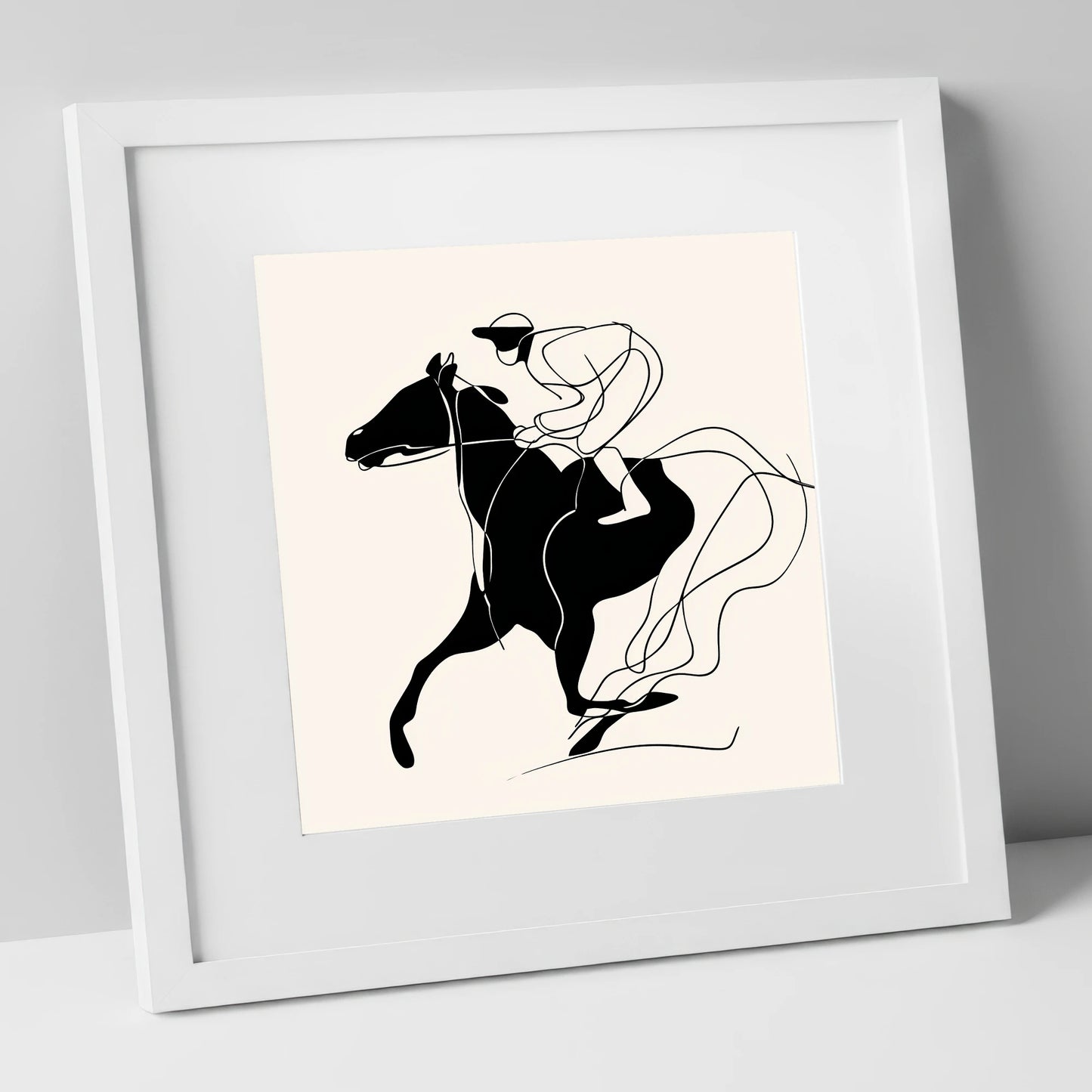 Fluidity in Motion racing horse art print in white frame
